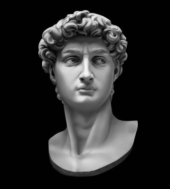 Michelangelo 'nun David büstünün 3D görüntüsü siyah üzerine izole edilmiş..