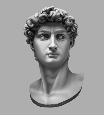 Michelangelo 'nun David büstünün 3D görüntüsü gri renkte izole edilmiş..