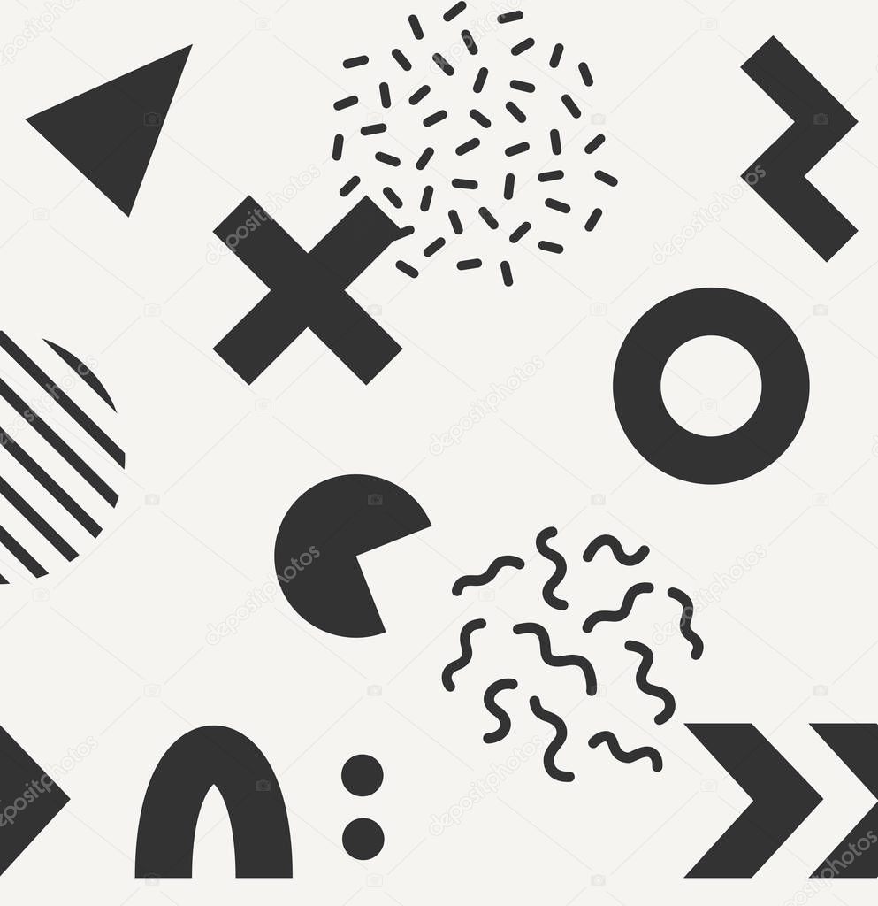 Vector black and white seamless pattern with bold geometric shapes.
