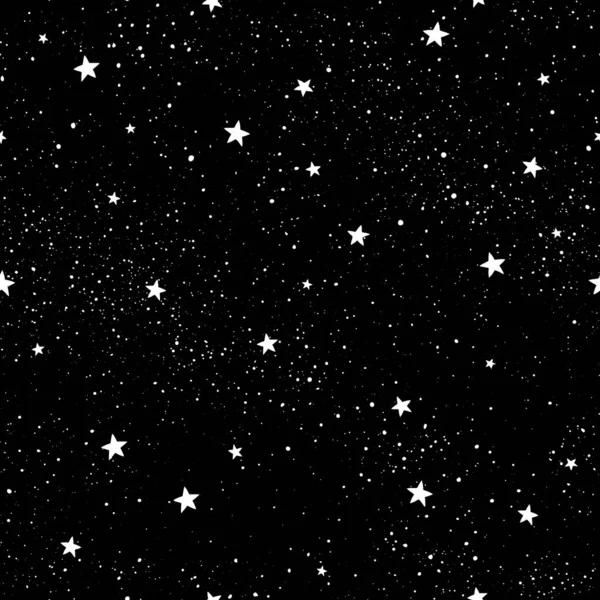 Płynny wzór z gwiazdami. Ręcznie rysowane gwiazdy tekstury. Nocne gwiaździste niebo. — Wektor stockowy