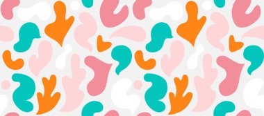 Çok renkli ve soyut şekilli çağdaş sanat kolajı. Modern İskandinav kesim elementleriyle vektör kusursuz desen.