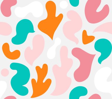 Çok renkli ve soyut şekilli çağdaş sanat kolajı. Modern İskandinav kesim elementleriyle vektör kusursuz desen.