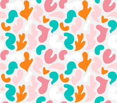 Çok renkli ve soyut şekilli çağdaş sanat kolajı. Modern İskandinav kesim elementleriyle vektör kusursuz desen.