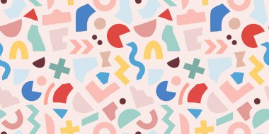 Çoklu renkli geometrik şekilli vektörsüz desen. Hipster renkli soyut arka plan. EPS 10