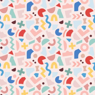 Çoklu renkli geometrik şekilli vektörsüz desen. Hipster renkli soyut arka plan. EPS 10