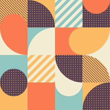 İskandinav tarzında renkli geometrik kusursuz desen. Çok renkli basit şekil ve dokulara sahip soyut vektör arkaplanı.