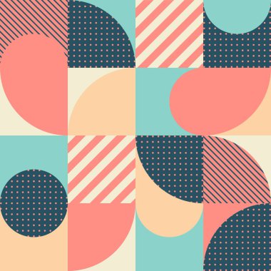 İskandinav tarzında renkli geometrik kusursuz desen. Çok renkli basit şekil ve dokulara sahip soyut vektör arkaplanı.