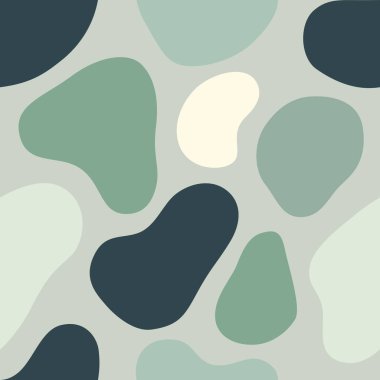 Kusursuz yuvarlak taş deseni. Yeşil renkli organik şekilli soyut tek renkli arkaplan. Vektör illüstrasyonu, EPS 10.