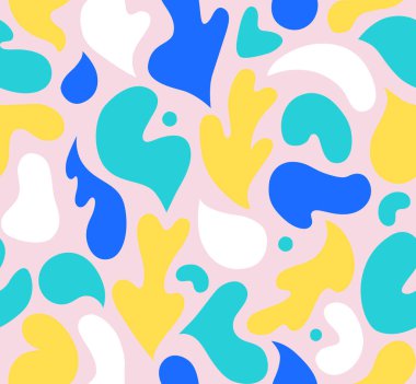 Çok renkli ve soyut şekilli çağdaş sanat kolajı. Modern İskandinav kesim elementleriyle vektör kusursuz desen. EPS 10