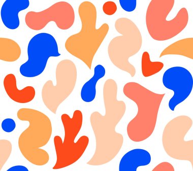 Çok renkli ve soyut şekilli çağdaş sanat kolajı. Modern İskandinav kesim elementleriyle vektör kusursuz desen. EPS 10