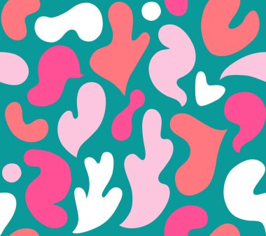 Çok renkli ve soyut şekilli çağdaş sanat kolajı. Modern İskandinav kesim elementleriyle vektör kusursuz desen. EPS 10