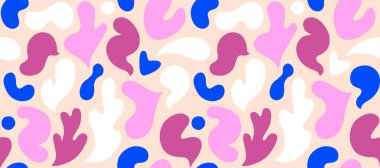 Çok renkli ve soyut şekilli çağdaş sanat kolajı. Modern İskandinav kesim elementleriyle vektör kusursuz desen. EPS 10