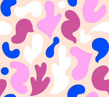 Çok renkli ve soyut şekilli çağdaş sanat kolajı. Modern İskandinav kesim elementleriyle vektör kusursuz desen. EPS 10