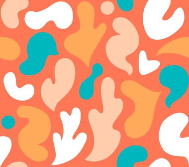 Çok renkli ve soyut şekilli çağdaş sanat kolajı. Modern İskandinav kesim elementleriyle vektör kusursuz desen. EPS 10