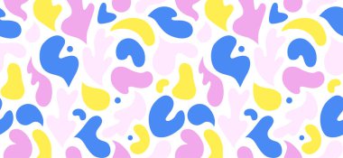 Çok renkli ve soyut şekilli çağdaş sanat kolajı. Modern İskandinav kesim elementleriyle vektör kusursuz desen. EPS 10