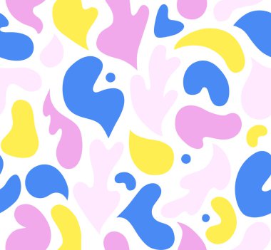 Çok renkli ve soyut şekilli çağdaş sanat kolajı. Modern İskandinav kesim elementleriyle vektör kusursuz desen. EPS 10