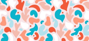 Çok renkli ve soyut şekilli çağdaş sanat kolajı. Modern İskandinav kesim elementleriyle vektör kusursuz desen. EPS 10