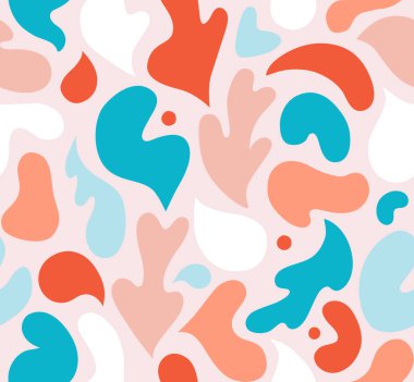 Çok renkli ve soyut şekilli çağdaş sanat kolajı. Modern İskandinav kesim elementleriyle vektör kusursuz desen. EPS 10