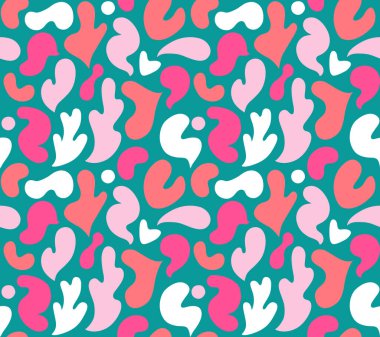 Çok renkli ve soyut şekilli çağdaş sanat kolajı. Modern İskandinav kesim elementleriyle vektör kusursuz desen. EPS 10