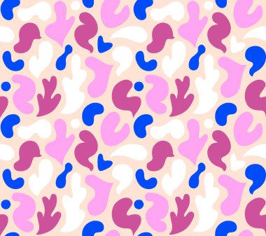 Çok renkli ve soyut şekilli çağdaş sanat kolajı. Modern İskandinav kesim elementleriyle vektör kusursuz desen. EPS 10