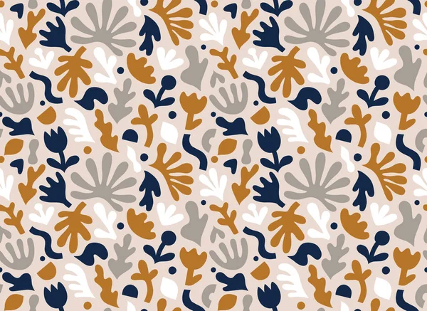 El çizimi, soyut çiçek şekilli çağdaş sanat kolajı. Modern İskandinav kesim elementleriyle vektör kusursuz desen. EPS 10