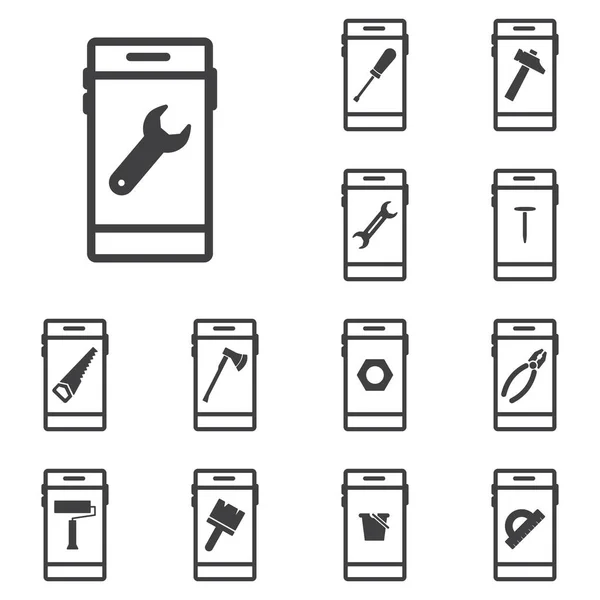 Иконки телефонных аппаратов с инструментами — стоковый вектор