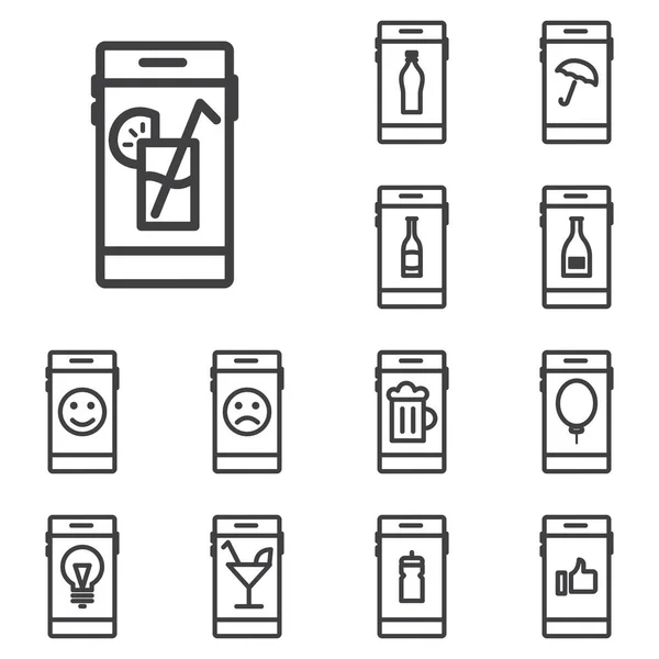 Telefon ile içecekler, bira ve şişe Icons set