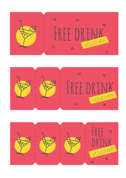 Vektör Kuponlar içecekler için set. Kokteyl bar promo teklif kartları