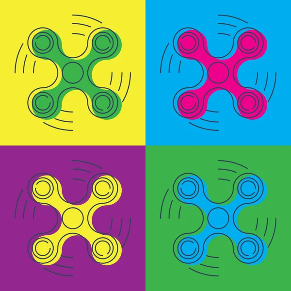 Pop art vektör topluca spinner stres ve konsantrasyon geliştirilmesi için bir oyuncak ile dört kol-