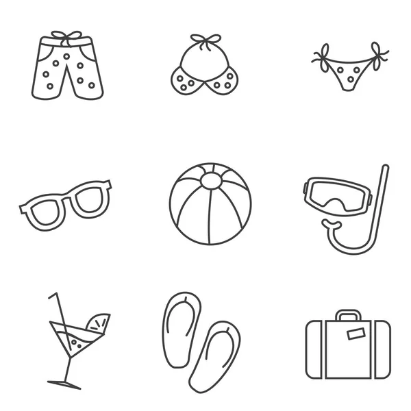 Bavul güneş gözlüğü ve plaj düz izole vektör çizim ile yaz ve tatil Icons set