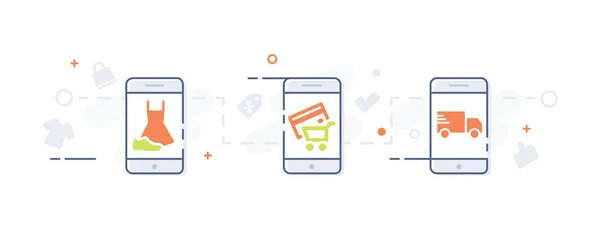 Vektör Lineer düz simgelerin ayarlamak ve infographics tasarım öğeleri - internet alışveriş işlemi