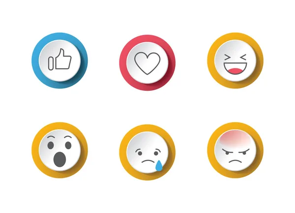 Reações de feedback de redes sociais ícones - polegares para cima, amor, sorriso, raiva, maravilha —  Vetores de Stock