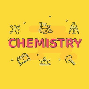 Word kimya laboratuarının simgeleri ile yapılan ve vektör anahat bilim simgesi