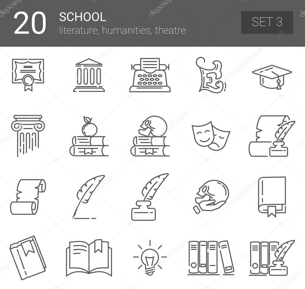 Simple Set of Online Education Related Vector Line Icons.  The icons represent literature and humanities. Set 3