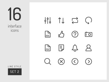 2 arabirim simgeler beyaz arka plan üzerinde ayarlayın. Web ve mobil app kullanmak için evrensel doğrusal simgeler.
