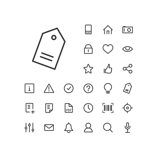 Etikettensymbol im Set auf weißem Hintergrund. universelle lineare Symbole zur Verwendung im Web und in mobilen Apps. — Stockvektor