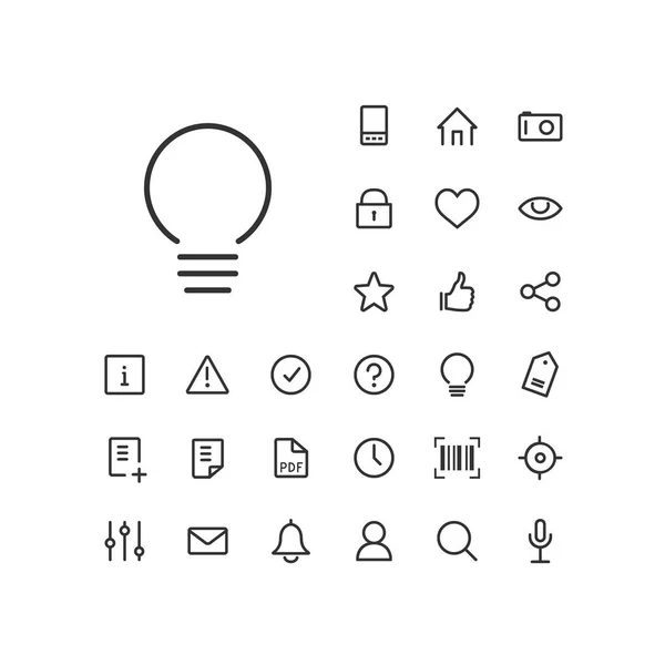 Icona lampadina in set sullo sfondo bianco. Icone lineari universali da utilizzare nell'app web e mobile . — Vettoriale Stock