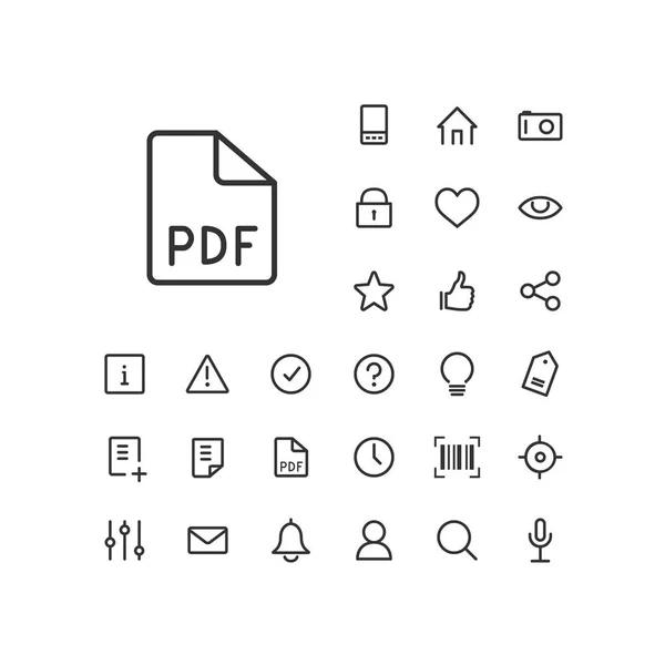 Belge Pdf simgesi beyaz arka plan üzerinde küme. Web ve mobil app kullanmak için evrensel doğrusal simgeler.