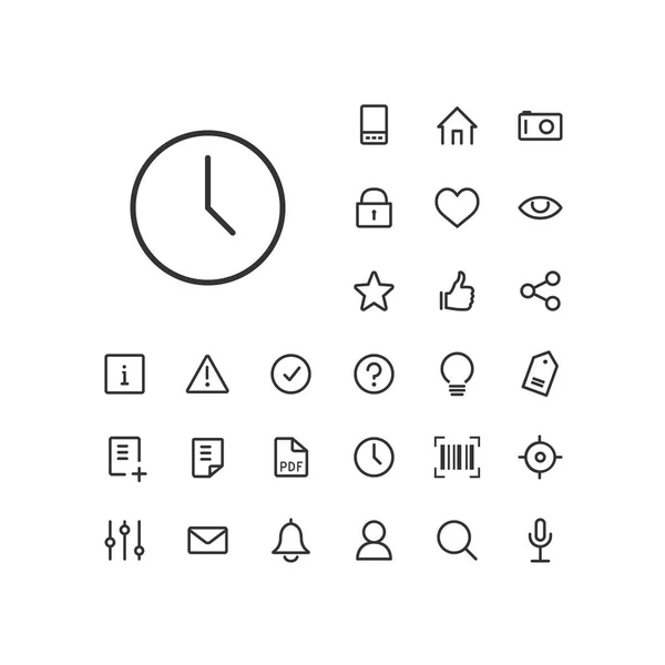 Icona dell'orologio in set sullo sfondo bianco. Icone lineari universali da utilizzare nell'app web e mobile . — Vettoriale Stock