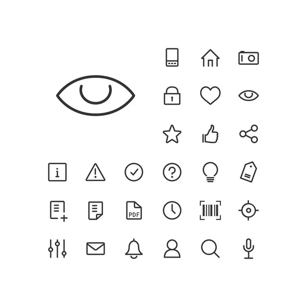 Icona dell'occhio impostata sullo sfondo bianco. Icone lineari universali da utilizzare nell'app web e mobile . — Vettoriale Stock