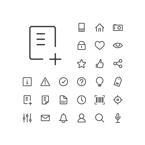 Dokument hinzufügen Icon im Set auf weißem Hintergrund. universelle lineare Symbole zur Verwendung im Web und in mobilen Apps. — Stockvektor