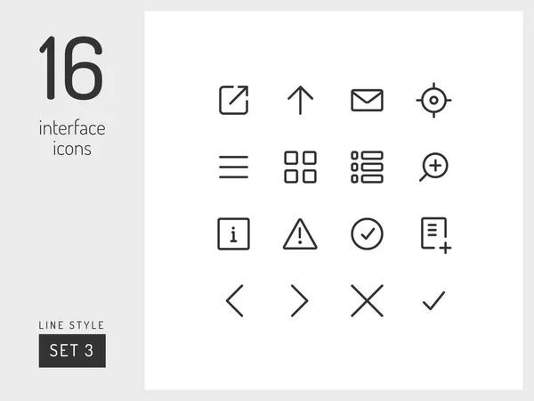 白い背景の上には、インタ フェース アイコンの 3 を設定します。Web およびモバイル アプリで使用する普遍的な線形アイコン. — ストックベクタ