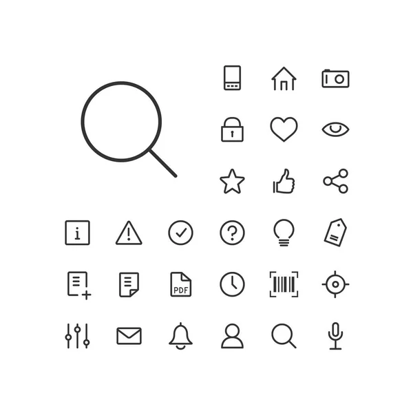 Search icon in set on the white background. Universal linear icons to use in web and mobile app. — Stock Vector