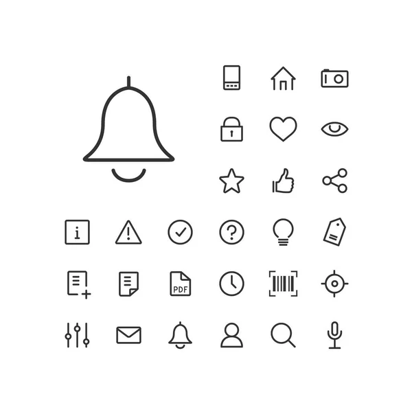 Icona campana in set sullo sfondo bianco. Icone lineari universali da utilizzare nell'app web e mobile . — Vettoriale Stock