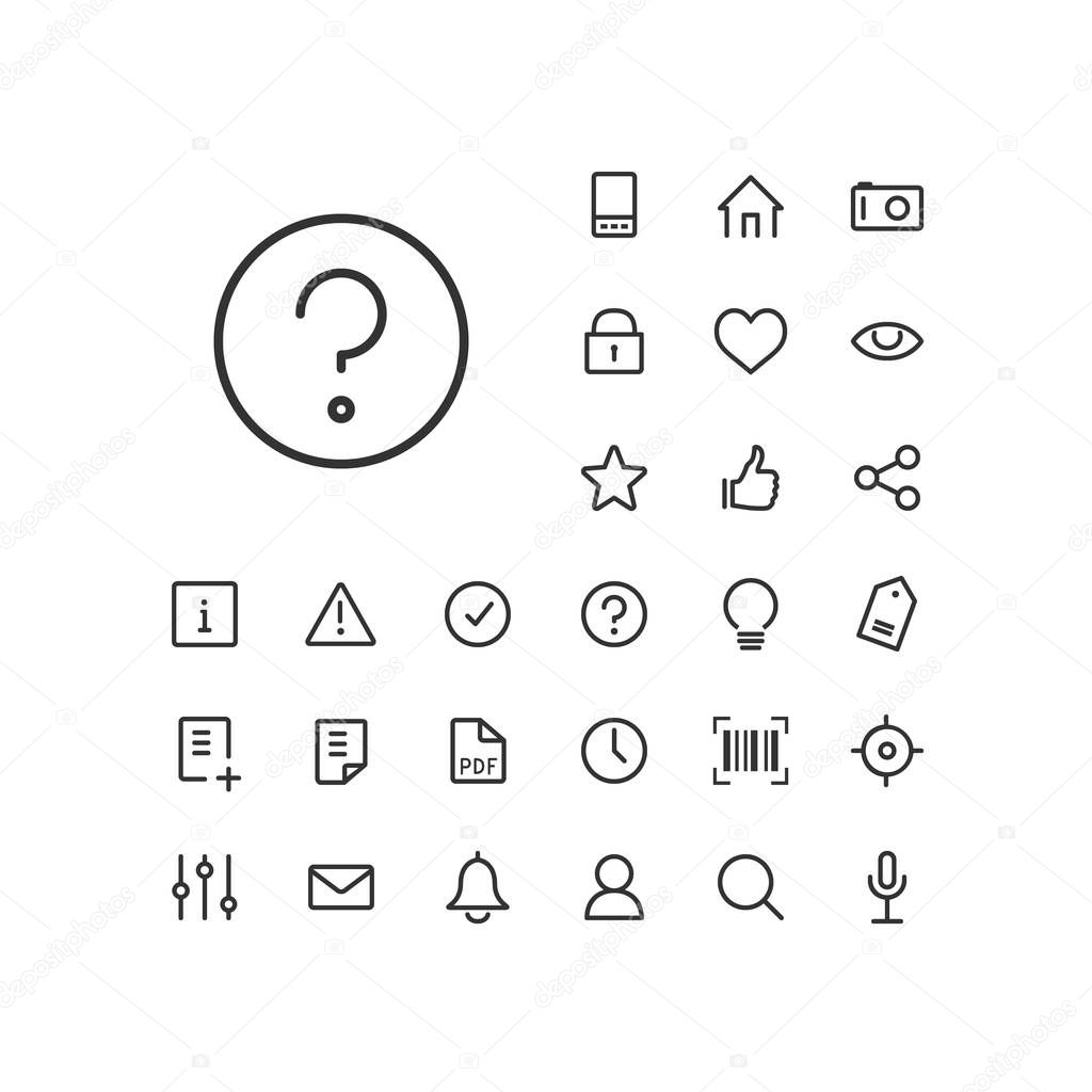 Question mark icon in set on the white background. Universal linear icons to use   in web and mobile app.