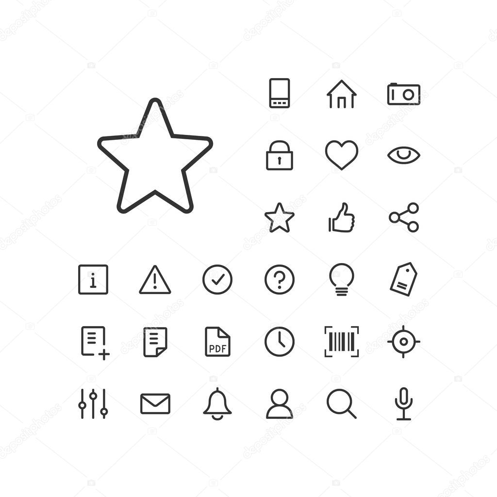 Star icon in set on the white background. Universal linear icons to use in web and   mobile app.
