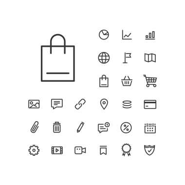 Beyaz arkaplanda torba simgesi var. Web ve mobil uygulamalarda kullanılacak evrensel doğrusal simgeler.