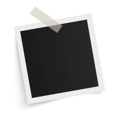 Square photo frame template with shadows on sticky tape on a white background. Vector illustration.
