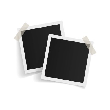 Beyaz arka planda yapışkan banttaki kare fotoğraf çerçeveleri. Vektör illüstrasyonu.