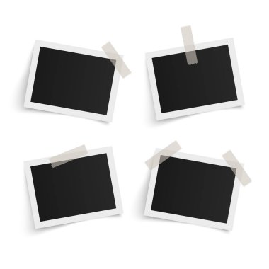 Beyaz arkaplandaki yapışkan banttaki dikdörtgen vektör fotoğraf çerçeveleri. Şablon fotoğraf tasarımı. Vektör illüstrasyonu